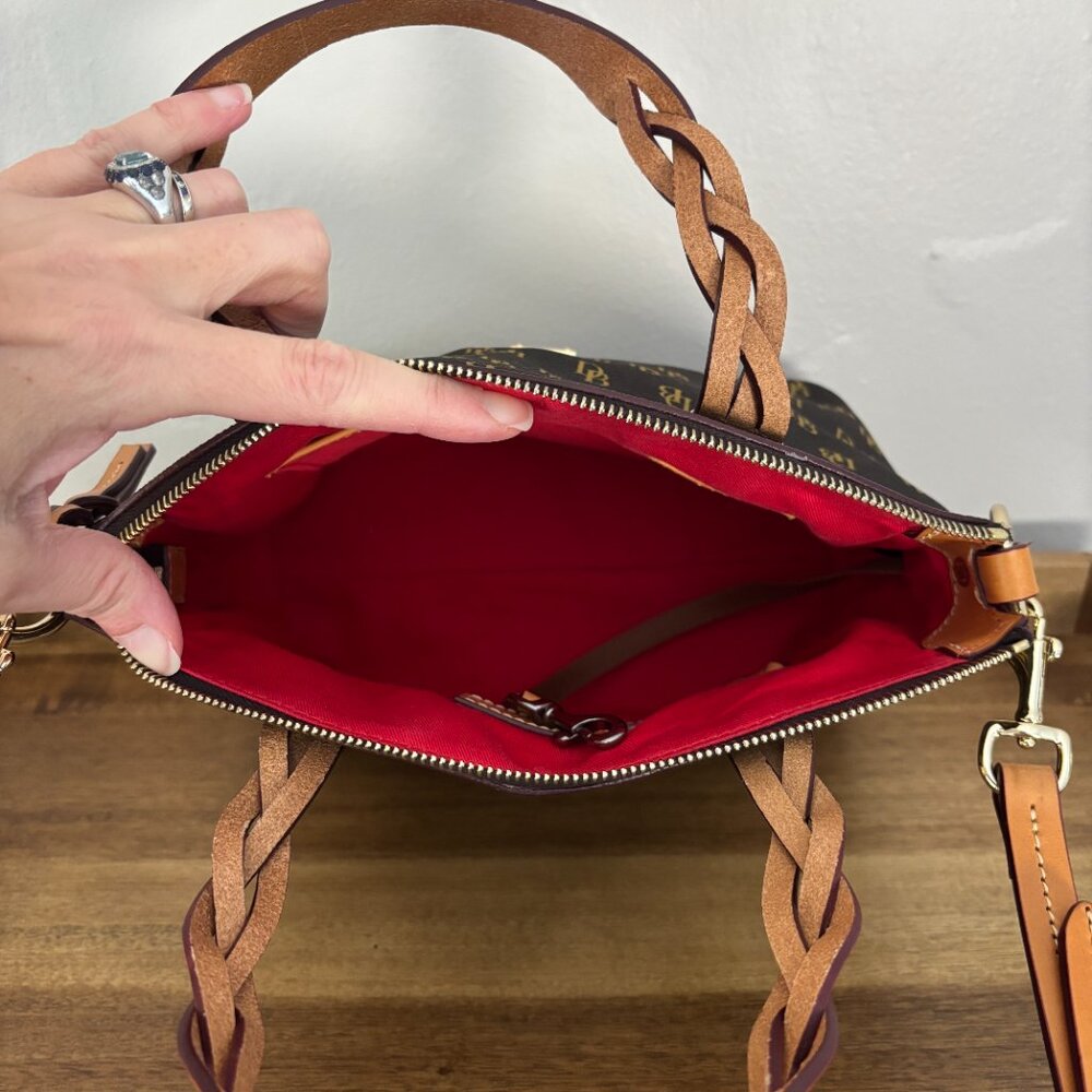 Dooney & Bourke Blakely Brown Signature Logo Small Celeste Satchel - Picture 7 of 11